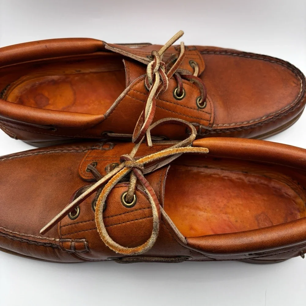 Vintage Timberland USA Men's 3-Eye Lug Boat‎ Shoes Vibram Sole Leather 9.5M